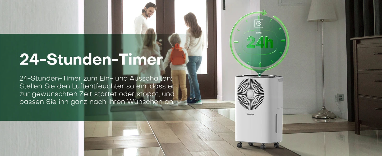 Dehumidifier Bedroom 12L/Day Continuous Drainage, 24H Timer, Automatic Defrost Humidity Control 2 Speed, Suitable for Room Home.