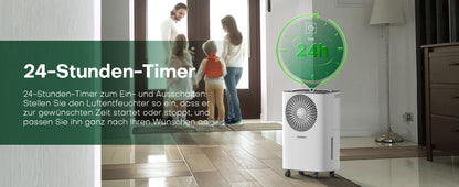 Dehumidifier Bedroom 12L/Day Continuous Drainage, 24H Timer, Automatic Defrost Humidity Control 2 Speed, Suitable for Room Home.