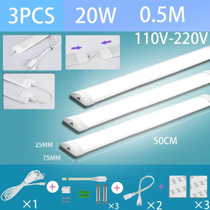 Led Tube Light With Switch Wire 110V 220V 30/50cm Lighting Strip Lamps 10W 20W For  Living Room Bedroom Closet Kitchen Lamp