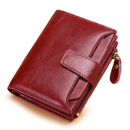 2024 New Short Women Wallets Genuine Leather Zipper Coin Pocket Women Purse Name Engraved Quality Card Holder Kpop Female Wallet