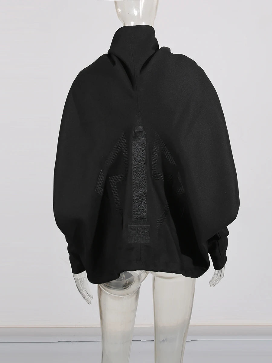 TWOTWINSTYLE Solid Loose Spliced Zipper Fashion Jackets for Women Lapel Long Sleeves Patchwork Lace Up Casual Jacket Female New.