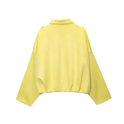 TRAFZA Damen-Jacke mit Wildleder-Textur, High Street, lange Ärmel, Umlegekragen, elastischer Reißverschluss, Knopfleiste, solider, trendiger Frühlingsmantel