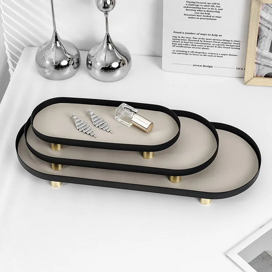 Wrought Iron Velvet Tray | Luxury Entryway Organizer w/ Leather Accent | Stackable Jewelry Display | Multi-Level Table Sculpture.