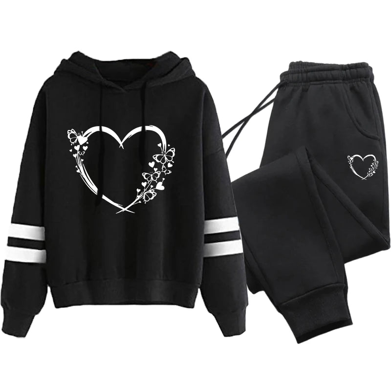 Loose and Comfortable Two Piece Set for Women Stripe Women's Tracksuit 2025 Women's Sports Suit Casual Hoodie Daily Jogging Sets.