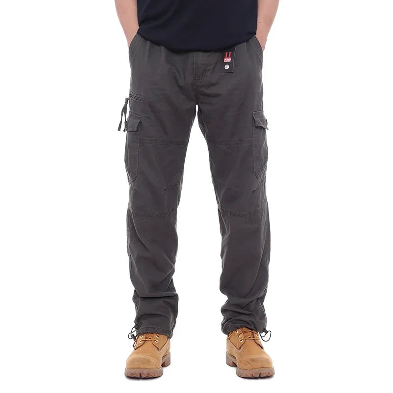 2025 Men's Casual Elastic Waist Plus Size Cargo Pants Multiple Pockets Loose Fit Trousers For Construction Site.