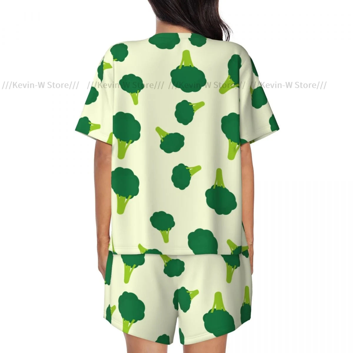 Damen-Pyjama-Set, kurzärmelig, Brokkoli-Hintergrund, Nachtwäsche, Loungewear für Sommer-Nachtwäsche.