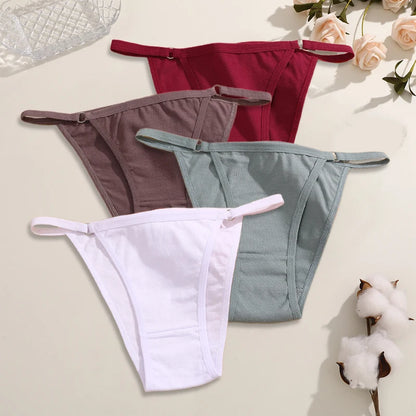 FINETOO 4Pcs Women's Cotton Panties Sexy Metal Ring Waist Underwear Solid Breathable Panties Ladies Soft Briefs Comfort Lingerie.