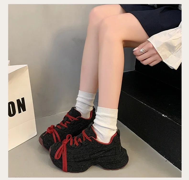 Top Quality Sneakers Women Skate Shoes Rhinestone Women Loafers Platform Fashion Shiny Women's Casual Shoes Crystal Sneaker.
