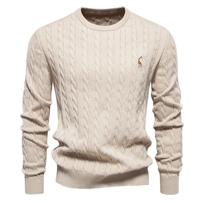 2024 High-quality Men's Sweater Pullover New Deer Embroidery Solid Color Knitted Sweater Men's Knit Sweaters  Men Clothing