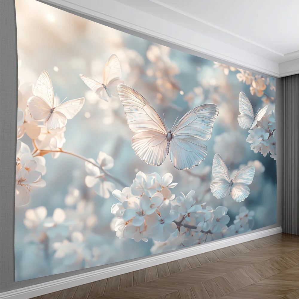 1 piece peony butterfly tapestry, polyester fabric, machine washable, suitable for living room, bedroom, office decoration.