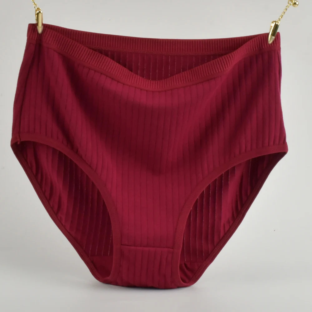 1pc Women's Cotton High Waist Panties – Vertical Stripe Plus Size Underwear Breathable Solid Lingerie Shorts Simple Lady Briefs.