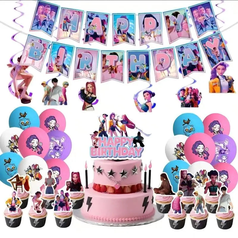 NEUE Dämon Jäger Kpop Geburtstag Dekorationen Set Geschirr Luftballons Banner Tischdecke Tasche Kpop Kuchen Dekor Für Mädchen Party Gefälligkeiten.