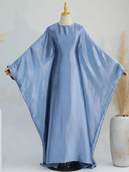 Batwing Satin Shimmer Abaya Damen Dubai Luxury Islam Muslim Kaftan Dress Women Kebaya Vestidos Djellaba Robe Femme Musulmane