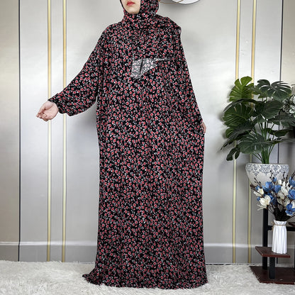 New Muslim Long Sleeved Cotton For Women Ramadan Prayer Turkey Middle East Femme Robe Floral Loose African Abaya Dress Scarfs