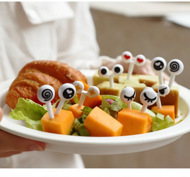 10/30/50Pcs Mini Skewers Cute Cartoon Eyes Kawai Lunch Bento Box Food Fruit Picks Fork Sticks Buffet Sandwich Toppers Decor fork.