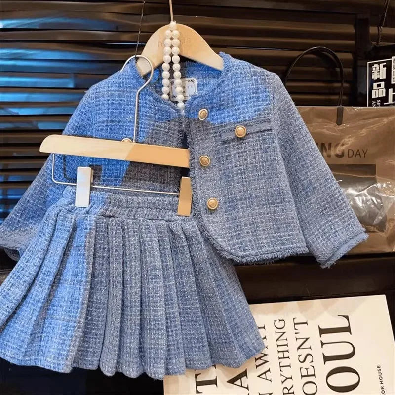 Children's Clothing Sets Plaid Cardigan + Pleated Skirt 2pcs Sets Kids Clothes Girls Skirt Sets Toddler Girl Clothes.