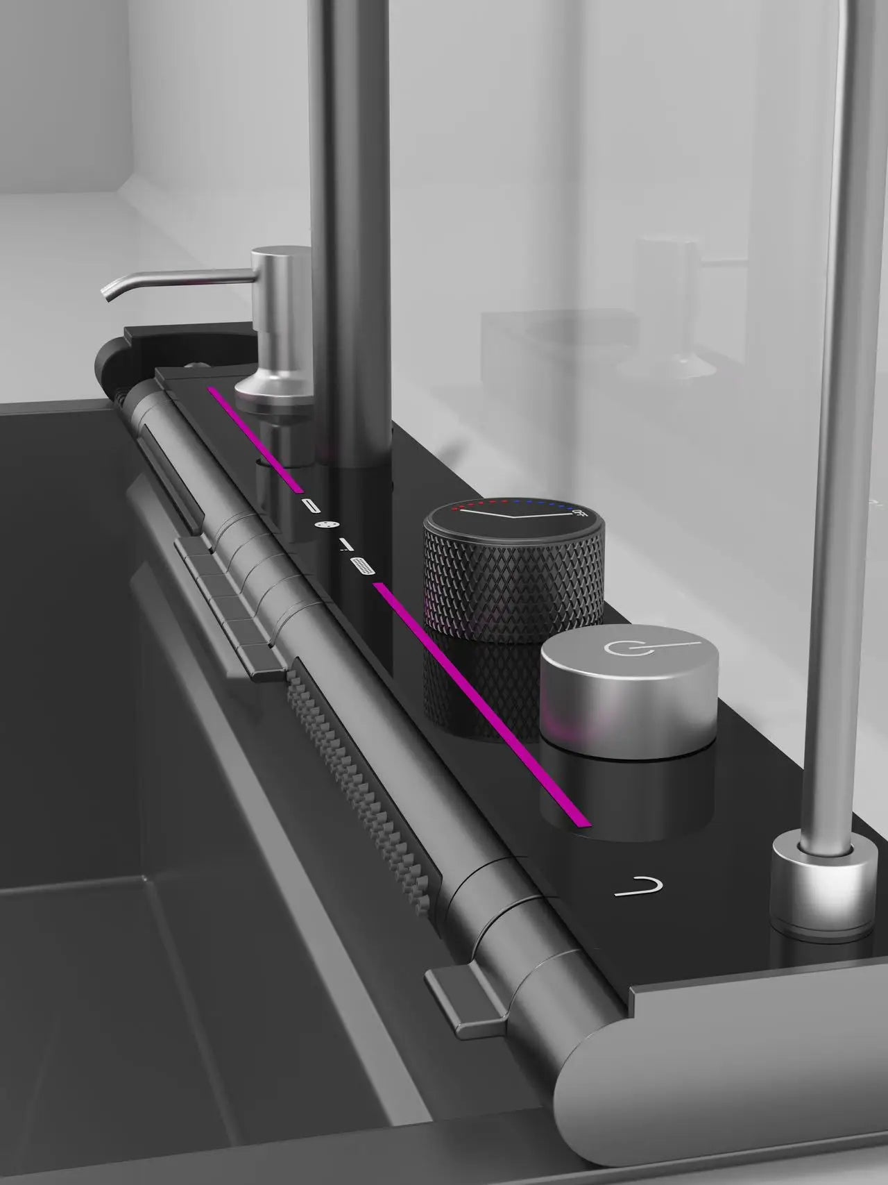 Stainless Steel Kitchen Waterfall Sink Embossed Digital Display Large Single Slot All-in-one Faucet Multi-functional Wash Bain