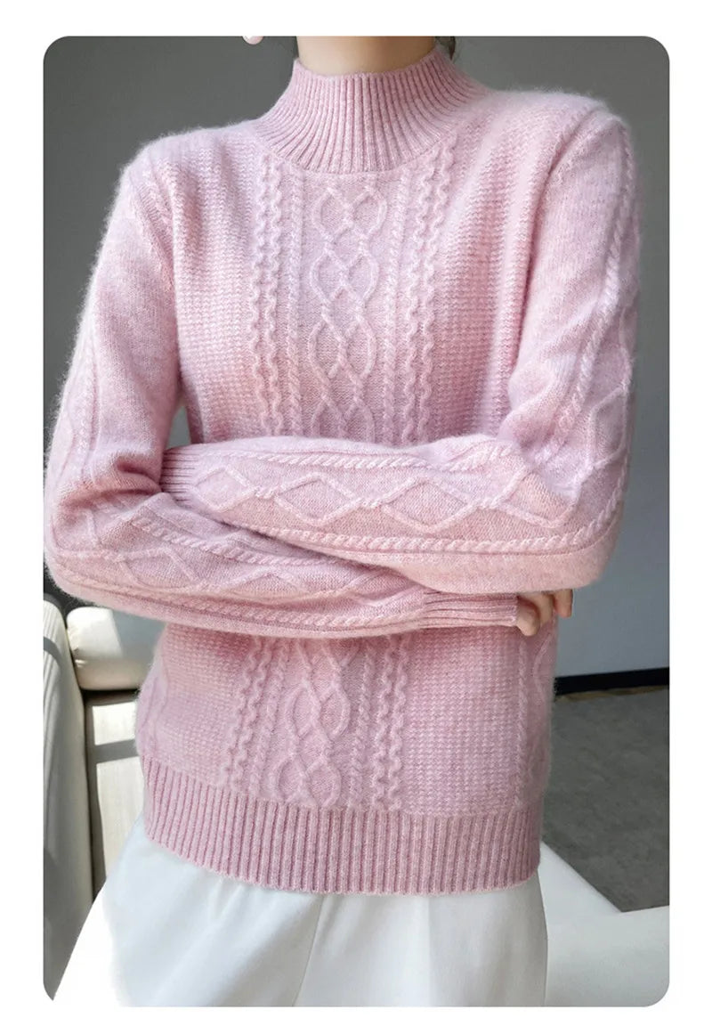 Neue Frühjahr Gestrickte Pullover Halb Hohen Kragen Lose Dicke Warme Pullover Für Frauen Vintage Herbst Winter Mutter Bodenbildung Top.