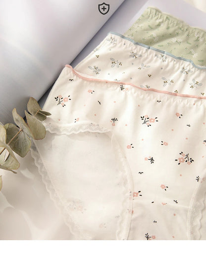New Women Panties Antibacterial Cotton Lace Underwear Women's Floral Sweet Girls Briefs Mid-waist Shorts Female Lingerie M-XXL.