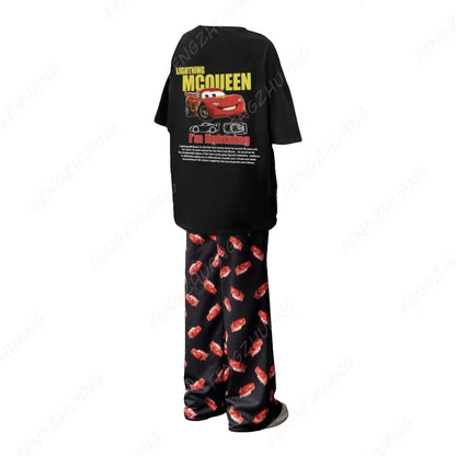 2024 The Cars Lightning McQueen & SALLY T-shirt Long Trousers Set Unisex Valentine's Day gift Hot Sale Faddish Casual Set.