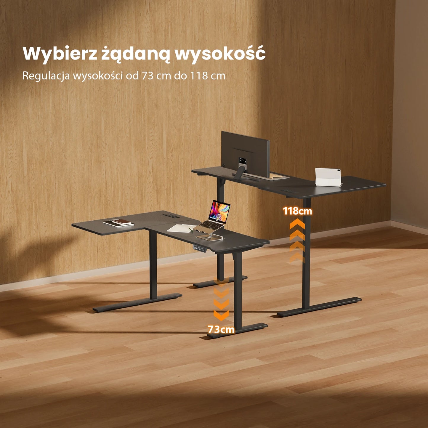 Elektrisch höhenverstellbarer L-förmiger Schreibtisch Ergonomischer Computertisch mit USB und Steckdose für Büro und Zuhause