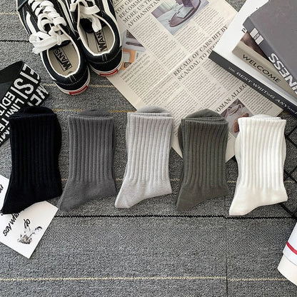 New 5 Pairs Cool Men Black White Warm Socks Set Autumn Winter Male Solid Color Sport Short Socks For Men Dropshipping.