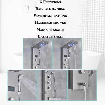 LED Light Bathroom Shower Faucet Set LED Rainfall Shower Panel System Bathtub Water Mixer Tap Massage SPA Temperature Screen