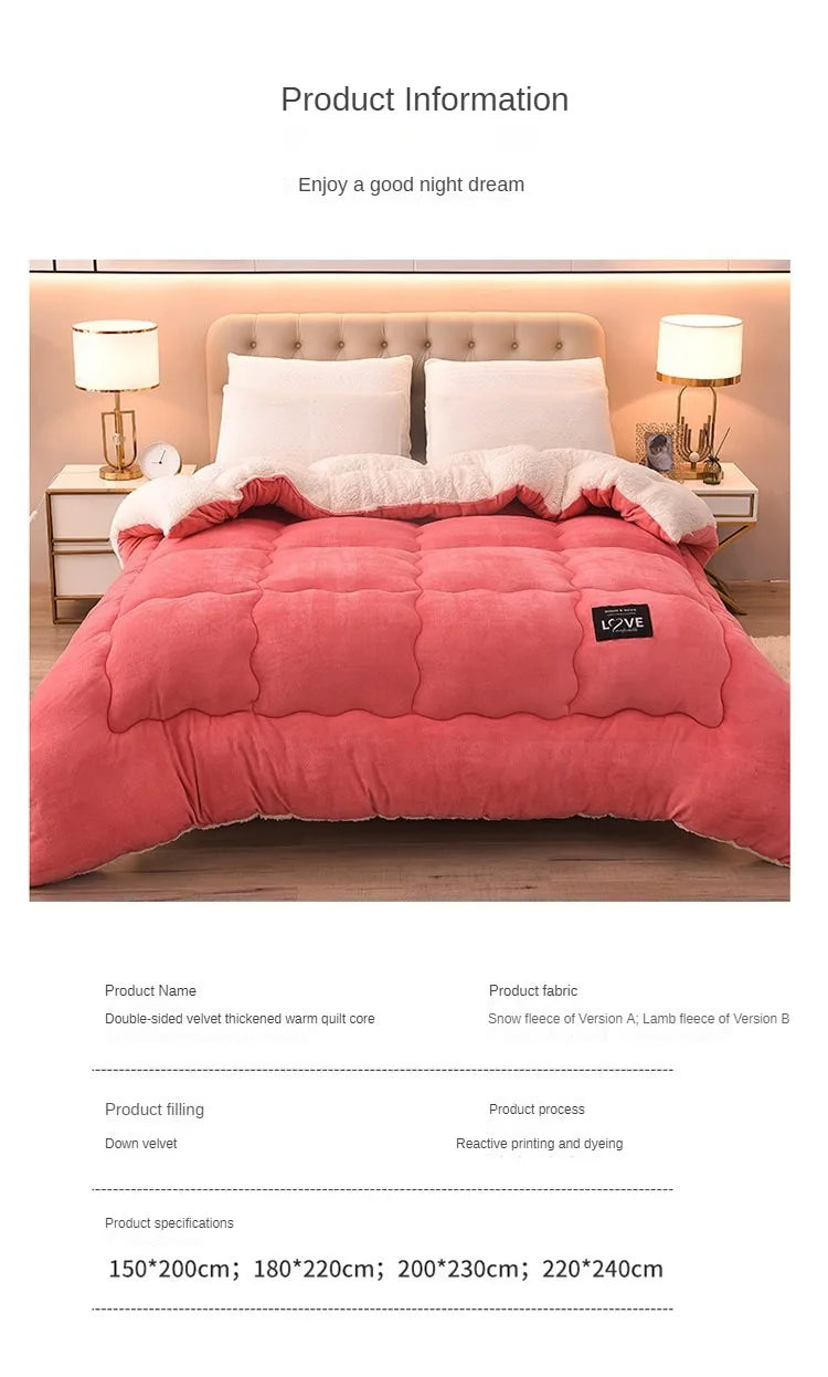 New Super Warm Lamb Wool Quilt Winter Thickened Cotton Quilt Warm Cotton Double sided Velvet Soft Extra Large Blanket.