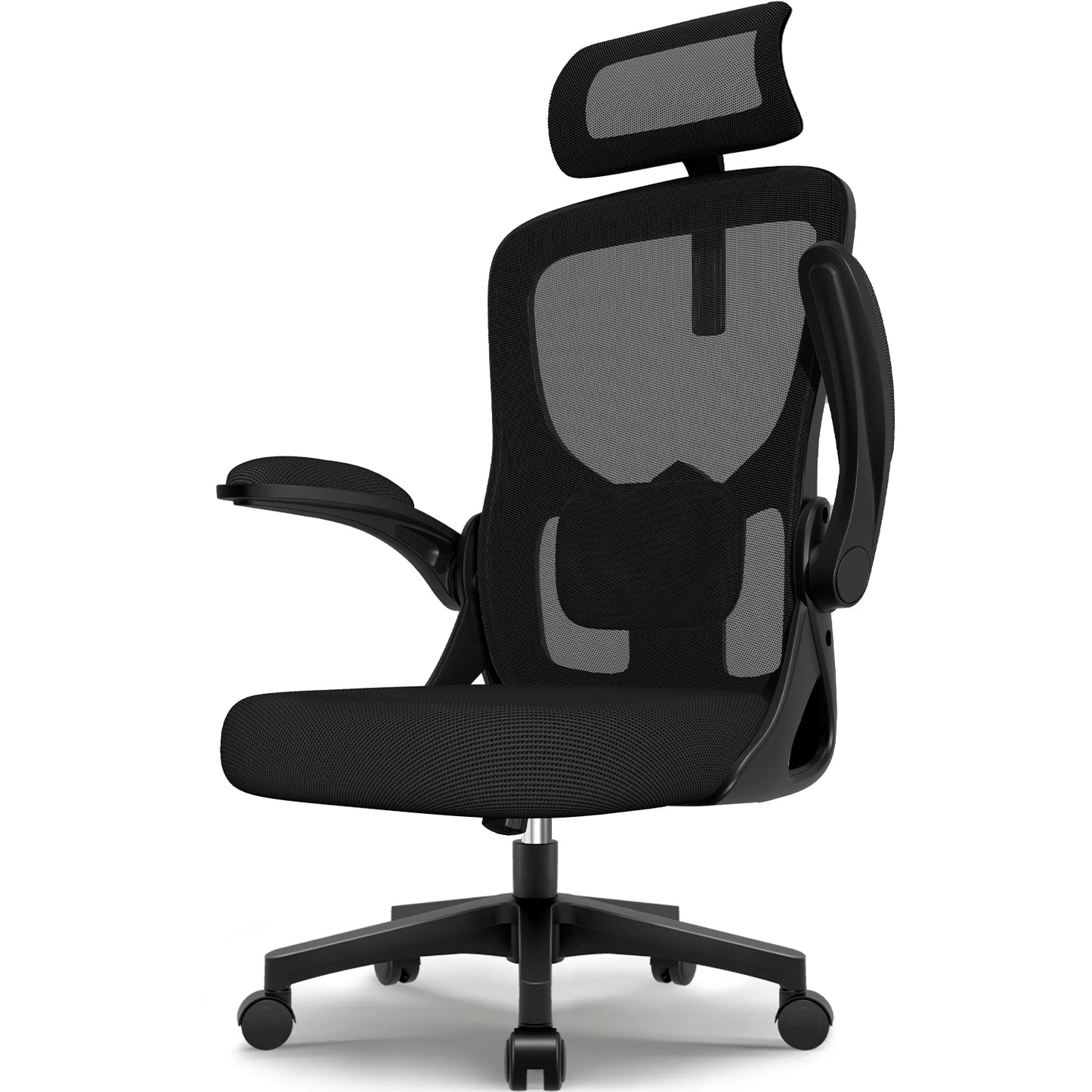 AUTHMIC Ergonomischer Bürostuhl, verstellbare Netzrückenlehne, verstellbare Lordosenstütze, hochdichter Schaumstoffsitz, Heimarbeitskomfort