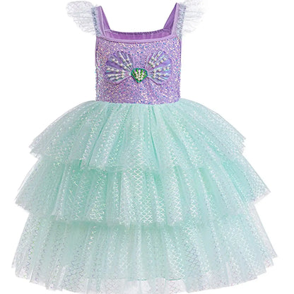 Mädchen elegante Regenbogen Prinzessin Kleid mit Bowknot Flatter Trim Mesh Kleid Tutu Kleid für Party, Performance Tutu Kleid