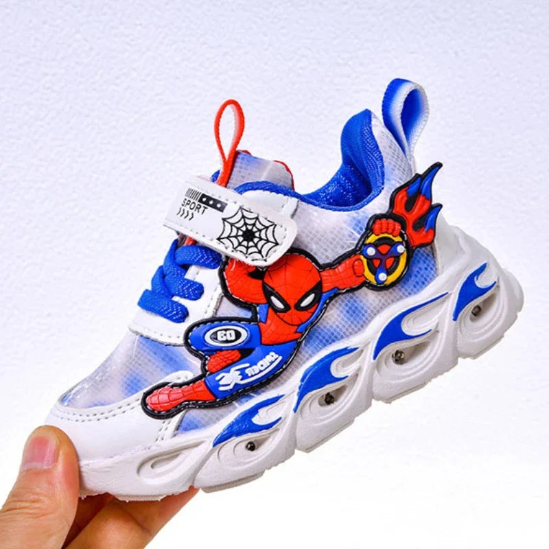 Disney Fashion Spiderman Baby Boys Sneakers Spring/autumn Children's Shoes Lighted Sneaker Trendy Kids Boy Sports Casual Shoes.