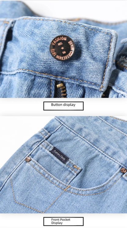 Light Blue American Retro Jeans Men Soft Loose Straight Cylinder High Street Workwear Casual Loose Legs Pants