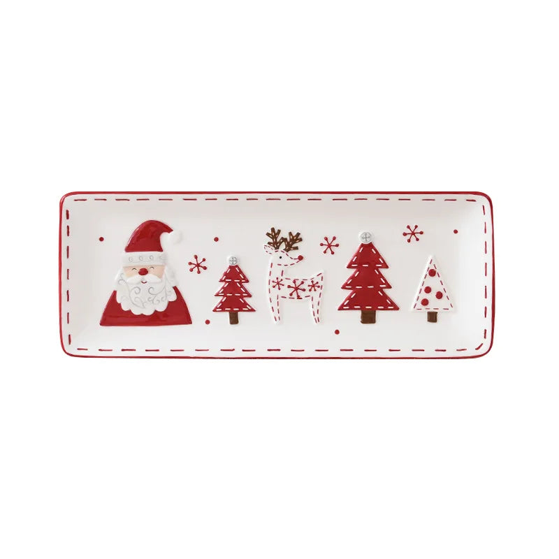 Nordic Stitching Santa Claus Dishes Plates Tableware Set Embossed Sealed Jar Seasoning Jar Western Ceramic Flat Plate Cup.