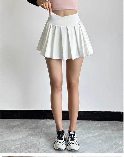 Sports Short Skirt Women's Summer Anti Glare Yoga Pants Fitness Clothes Quick Drying Breathable High Waist Pleated Tennis Skirt.