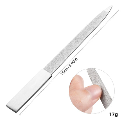 4/5/6 Inch Nail Art File Stainless Steel Metal Cuticle Pusher Remover Double Sides  Scrub Buffer Grinding Manicure Pedicure Tool.