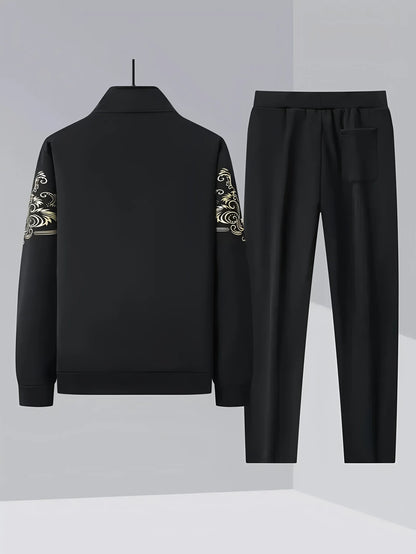 Autumn and winter men's set zipper Stand-up collar sportswear set suitable for fitness running exercise 2 pieces set.