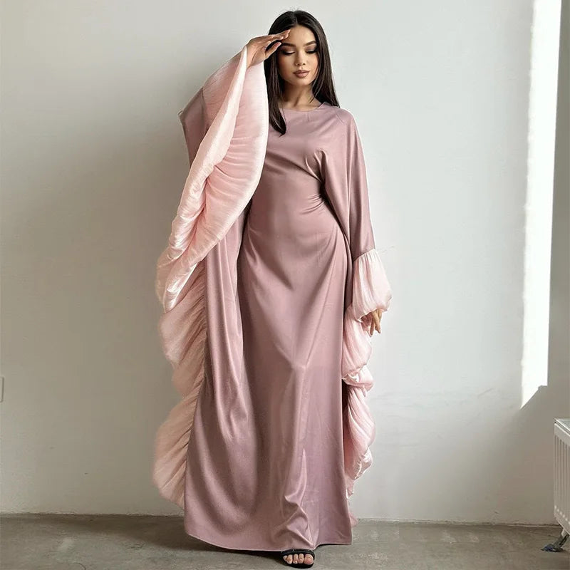 2025 Eid Arabic Muslim Women Modest Dress Luxury Dubai Abaya Islamic Party Lace-detailed Sleeves Robe Festival Turkey Outfit.