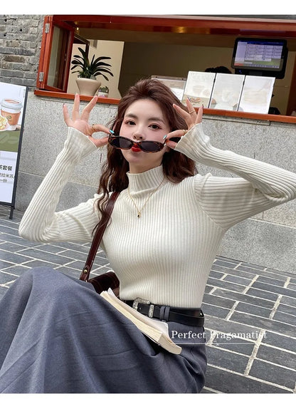Women Long Sleeve Casual Turtleneck Warm Basic Sweater Chic Autumn Winter 2025 Pullovers Knit Jumpers Solid Color Slim Tops.