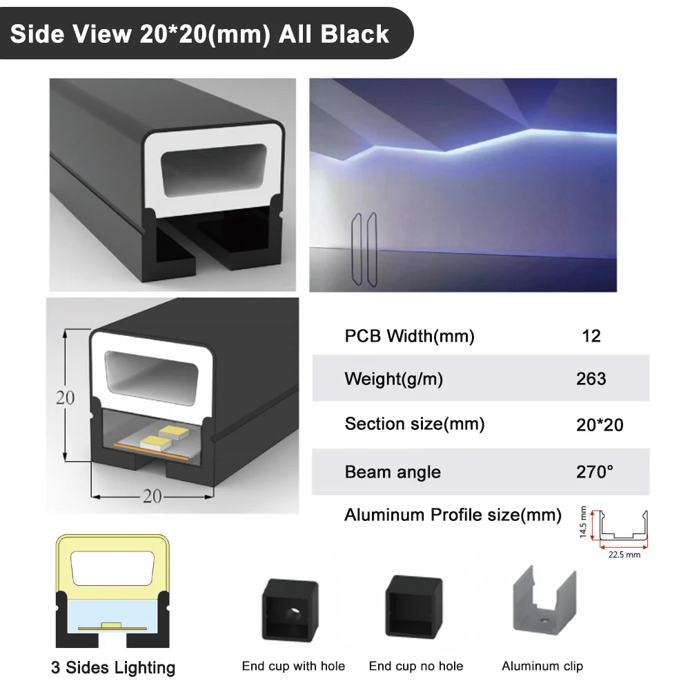 Black Led Neon Silica Gel Tube Diffuser Soft Rope Tube IP67 Waterproof For WS2812B SK6812 WS2811 5050 RGB Flexible Strip Light