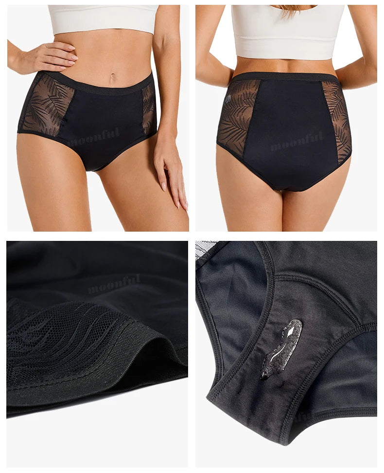 High Waist Period Underwear Lace Mesh Menstrual Panties Women Menstrual Cycle Absorbent Underwear Girl Panties for Monthly.