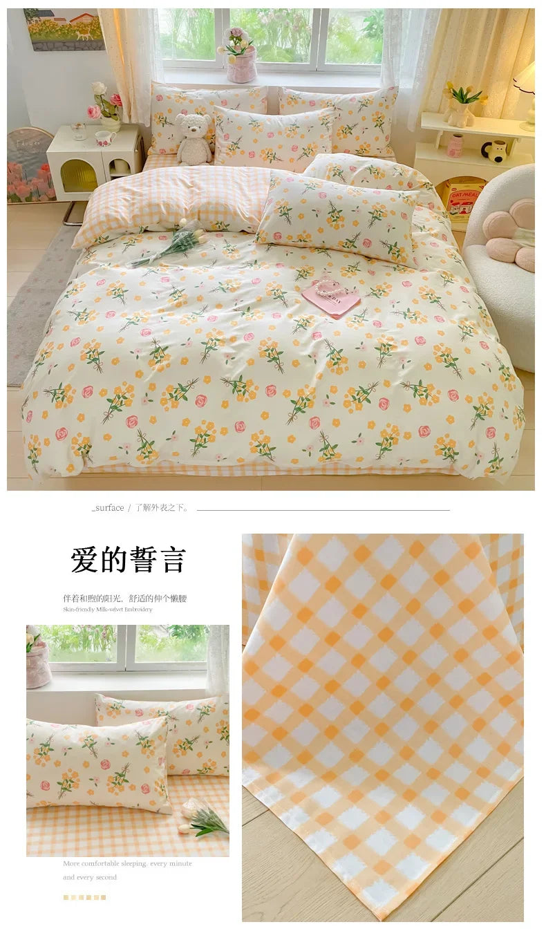 2025 new Cotton Duvet Cover Set with 2 Pillowcases 1 bed sheet - Elegant & Breathable Bedding Set,Fade-Resistant, Multiple Sizes