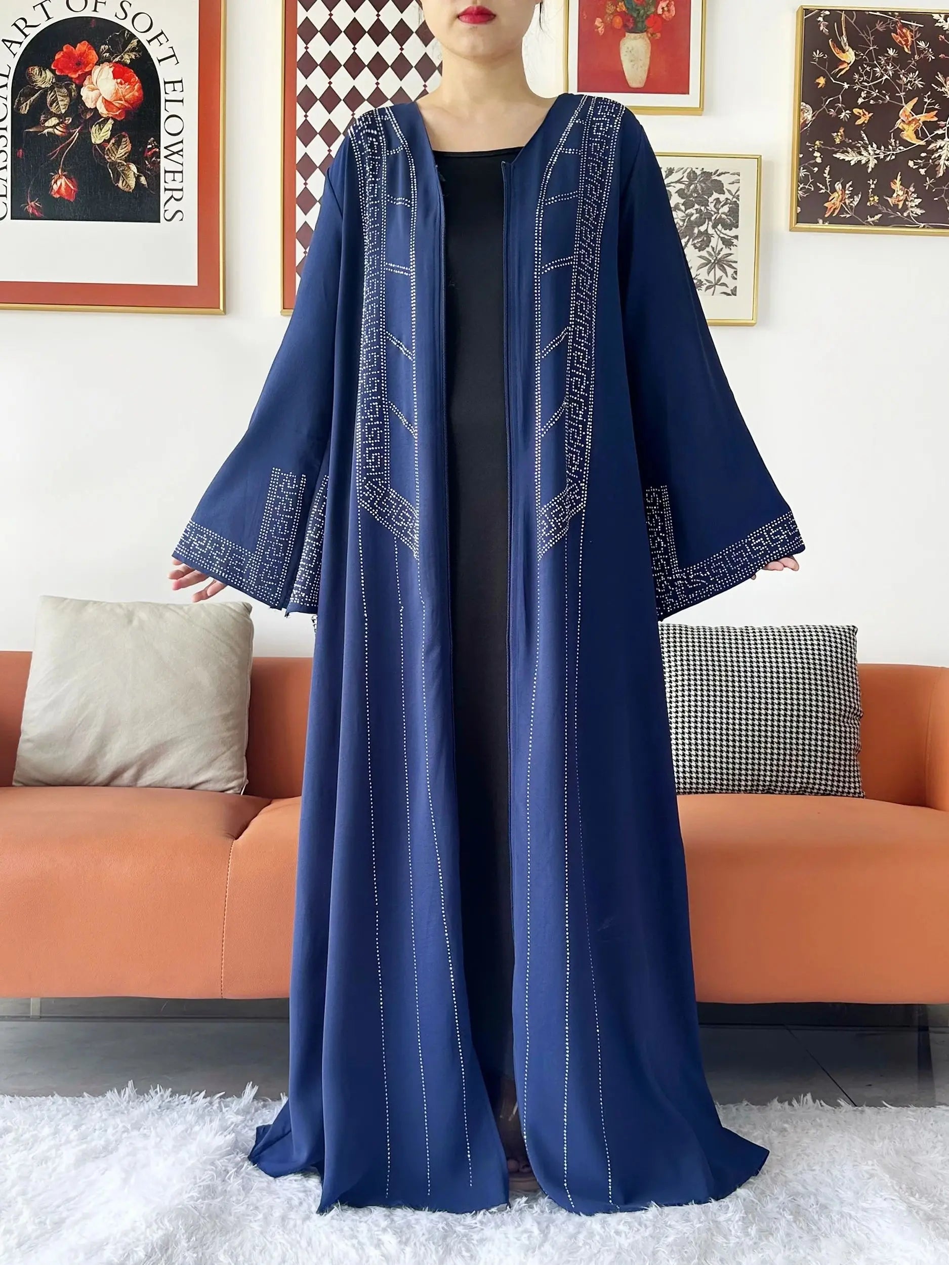New Women Elegant Dress Chiffon Open Abaya with Zipper Muslim Women Dress Islamic Clothing Cardigan Abaya Women Muslim Dress.