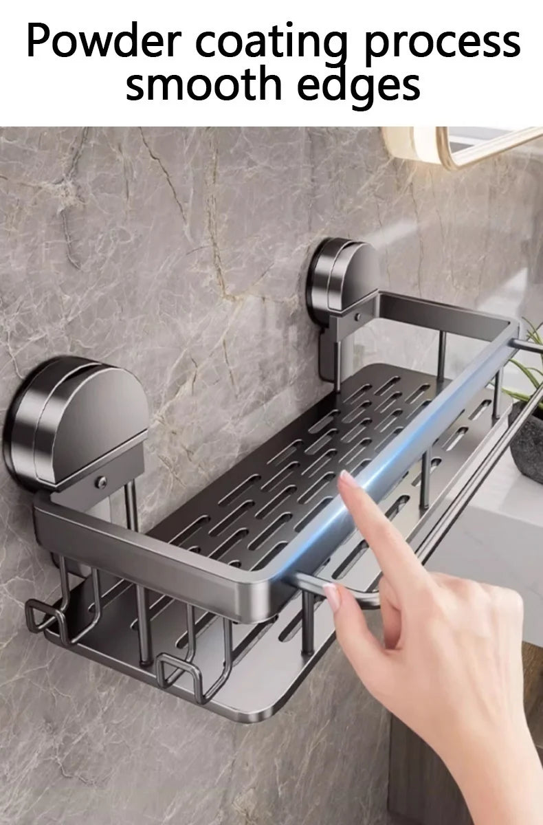 Kein Bohren, Saugnapf, selbstklebendes Badezimmerregal, Badezimmerregal, Toilette, Aluminium-Hängeregal, Badezimmer-Organizer, zum Aufhängen an der Wand