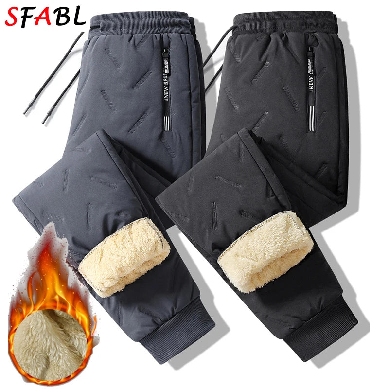 New Fleece Warm Winter Men's Pants Casual Thicken Joggers Pants for Men Thermal Padded Trousers Black Sweatpants Men Waterproof.