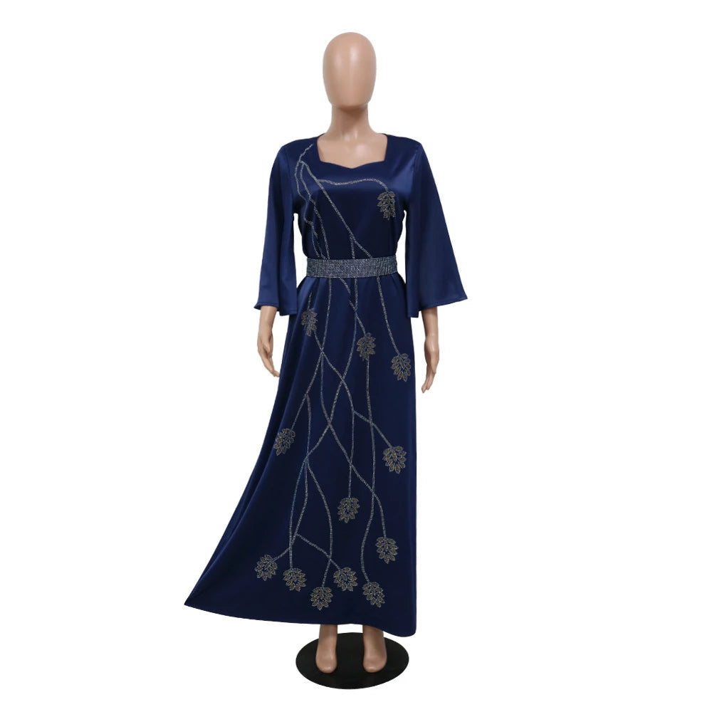 Eid Mubarak Djellaba Femme Diamanten Abaya Frauen Muslimischen Abend Party Kleid Dubai Türkei Kaftan Gürtel Jalabiya Islamische Robe Kleid.