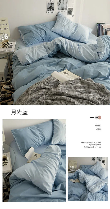 High Quality Solid Color Double Washed Cotton Bedding 4 Pieces Set Student Dormitory Bed Linen Duvet Set Bed Suit