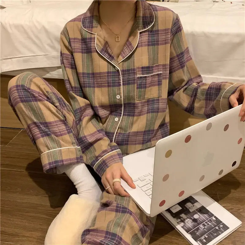 Women's Spring and Autumn Ins Korean Version of Pajamas Loungewear Women's Cardigan Milk Silk Sweet Loungewear Two-Piece Set.