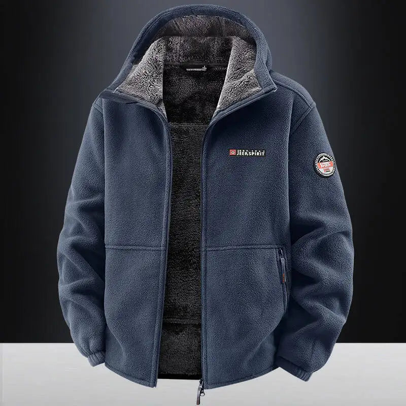 Men's Outdoor Sport Hooded Sweatshirt Jacket Warm Fleece Liner Windproof Softshell Inner Polar Fleece Coat with Zipper & Pockets