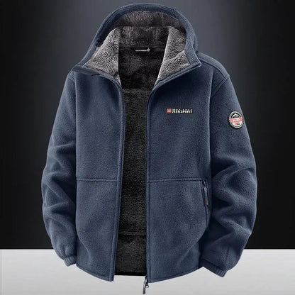 Men's Outdoor Sport Hooded Sweatshirt Jacket Warm Fleece Liner Windproof Softshell Inner Polar Fleece Coat with Zipper & Pockets