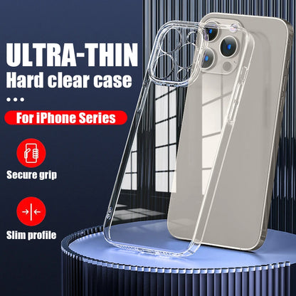 Ultra Thin High Transparent Hard PC Case For iPhone 17 15 14 13 12 16 Pro Max 16e 11 Crystal Clear Shockproof Bumper Phone Cover.